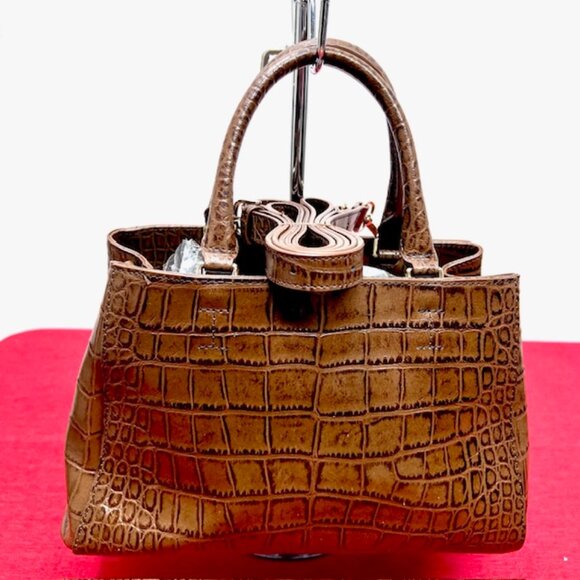 Unused  Cat In The Closet Leather Brown  Alligator Shoulder Bag+FREE Silk Scarf - Picture 7 of 16